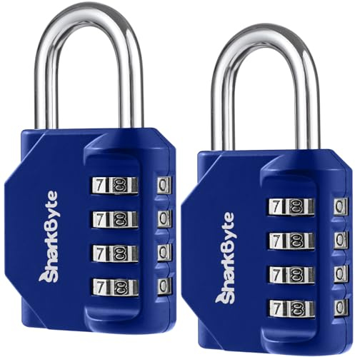 SharkByte Paquete de 2 candados de combinación resistentes – Cerradura de 4 dígitos resistente a la intemperie para exteriores, cerradura reajustable sin llave para gimnasio, escuela, casillero