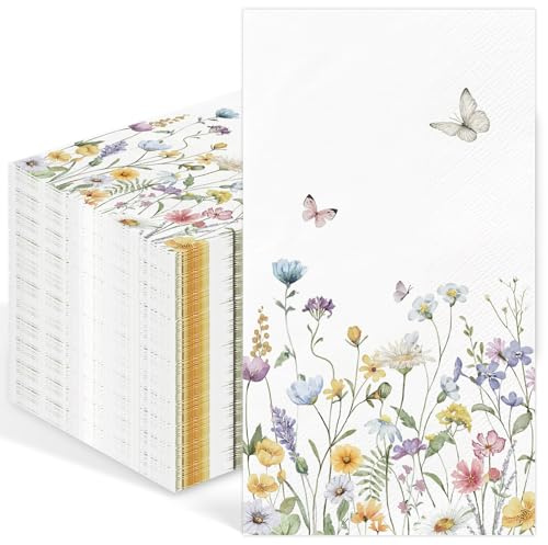 Servietten Frühling, Schmetterlinge Deko Servietten Blumen, Party Deko, Blumenservietten Weiß, für Gartenparty, Hochzeit, Frühling Geburtstage, Partys, Feiern, Einschulung Ostern 50 pcs