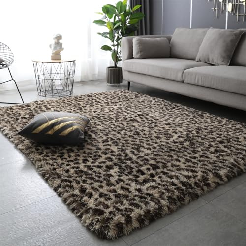 Aexpath Teppiche für Wohnzimmer, Beige, Leopardenmuster, 60 x 120 cm, dicker, luxuriöser weicher Hochflor-Teppich, Batik-Teppich, für Wohnzimmer, Schlafzimmer und Flur, handwaschbar, lichtbeständig