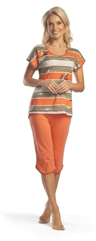 Consult-Tex Damen Kurzarm Bermuda Pyjama Schlafanzug Baumwolle DF261orange (40/42)