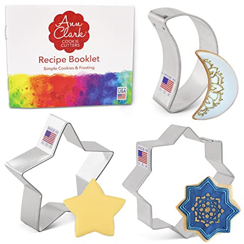 Ramadan Eid Mubarak Islamic Ramadan Cookie Cutters 3-Pc. Set Made in USA by Ann Clark, Islamic Star, Star, Crescent Moon