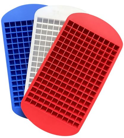Aufell 3Pcs Mini ice Cube Trays 160 Grids Ice Cube Mold Square Shape Silicone ice Cubes Kitchen Mini Bar Pudding Mould Small Ice Cube Making Tool(Blue/Red/White)