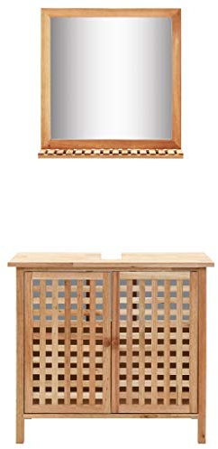 vidaXL Walnussholz Massiv Waschbeckenunterschrank mit Spiegel Unterschrank Wandspiegel Badezimmerschrank Waschtisch Waschbeckenschrank Badmöbel Badezimmermöbel