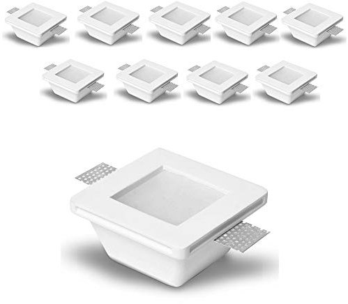 Eurekaled® - 10pz Portafaretto in Gesso CERAMICO da Incasso Quadrato con Vetro per Controsoffitti per GU10 e MR16 Cod.1264