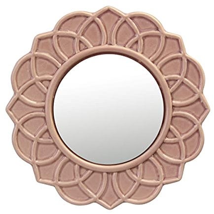 Stonebriar Specchio decorativo da parete rotondo in ceramica rosa pallido con occhiello per appenderlo, decorazione decorativa per soggiorno, camera da letto, bagno, corridoio e ingresso