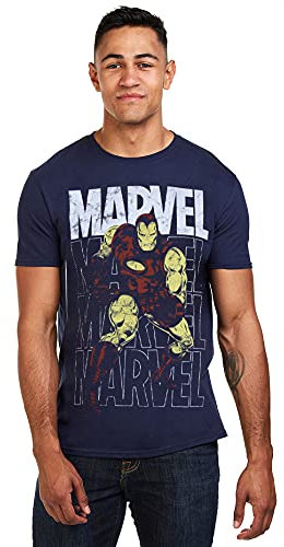 Marvel Men's Iron Man Repeat T Shirt, Navy, M UK