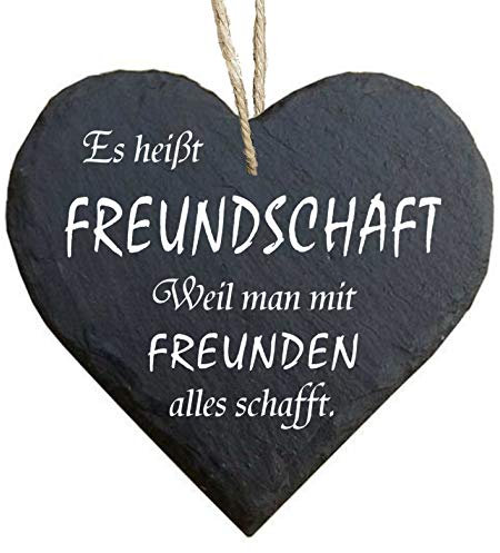 Homeyourself Herz Schieferherz Schiefer Schieferschild 10 x 10 cm Es heißt Freundschaft Weil Man mit Freunden Alles schafft schwarz Dekoschild Wandschild Schild Stein Freunde Freundin Freund