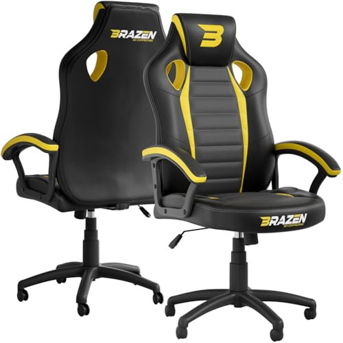 BraZen Salute Ergonomic Office Computer PC Chair Adult Gaming Chair for Adults Office Computer Adult Gaming Chairs Ergonomic Video Games Chairs adults - Yellow
