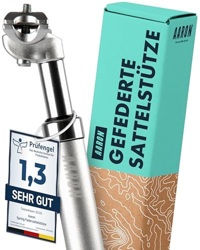 AARON Spring Federsattelstütze mit 31,6 mm Durchmesser | Gefederte Aluminium Sattelstütze mit 350mm Länge | Fahrrad Sattelstütze gefedert für E-Bike, MTB, Trekking Citybike u.v.m. Silber