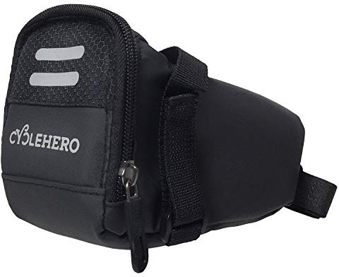 CYCLEHERO Satteltasche Fahrrad - Kompakt und Ultra Robust - Einfache, sichere Klettbefestigung - Fahrradtasche Sattel mit Reflektoren - Perfekte Größe für Alles Wichtige - Premium Radtasche