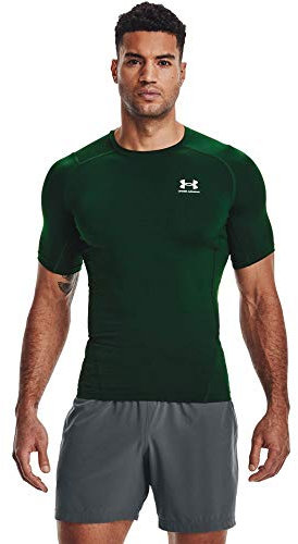 Under Armour Men's Armour HeatGear Compression Short-Sleeve T-Shirt, Forest Green (301)/White, Small Tall