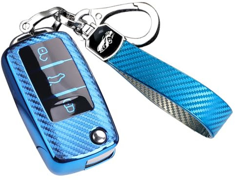 RXXR Coque clé de Voiture avec Porte Clés Compatible avec VW Volkswagen Golf 5 6 Polo Touran Touareg Passat MK6 Caddy Jetta Scirocco Skoda Seat, 3 Boutons étui pour Clé de Voiture