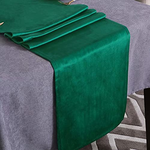 WAITER TREE Table Runner for Dining Table 35x240 cm, Washable Velvet Dresser Scarf Luxury Rustic Farmhouse Table Runners for Home Dining Coffee Table - Emerald Green