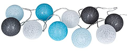 levandeo 10er Lichterkette LED Kugeln Lampions Baumwolle Blau Grau Cotton Girlande Deko Cottonballs