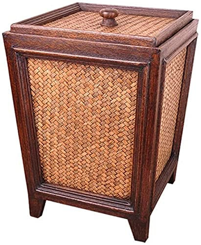 Corbeille de papier peint à la main en bambou de bambou de bambou oriental style classique exotique boîte de rangement en bois massif salon de rangement ménage boîte de rangement poubelle pour ch
