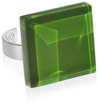 Statement Ring mit grünem Stein (20mm) • Geburtsstein Schmuck Geometrisch • Edelstahlring größenverstellbar (min. Ø 17mm) • handgemacht & nachhaltig