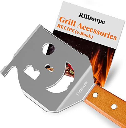 Rilltowpe Spatule de barbecue en acier inoxydable avec manche en bois - Cadeau pour homme