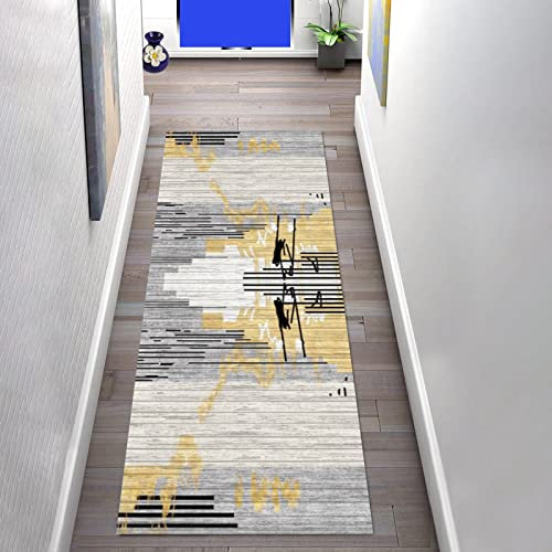 Teppich Läufer 80×200cm rutschfest Flur Einfach Gelb Moderner Küchenteppich Korridor Teppich Waschbar Meterware Schlafzimmer Korridor Polyester Teppich Länge Anpassbare