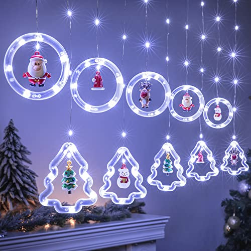 BLOOMWIN Xmas Window Lights, 3m Christmas Curtain Lights USB Xmas Tree Fairy Lights Novelty Window Winter Decorations for Bedroom Indoor Home, Cool White