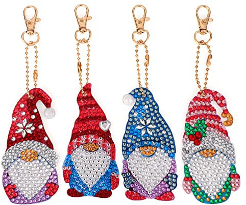 MWOOT 4 Stücke Gnom 5D Diamond Art Painting Keychain,DIY Doppelseitige Diamant Malerei Anhänger Keychains, Schlüsselanhänger Handwerk