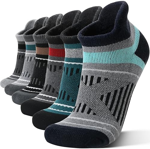 EBMORE 6 Pairs Merino Wool Ankle Running Hiking Socks Compression Support Thick Breathable No Show Cushion Socks for Women Men