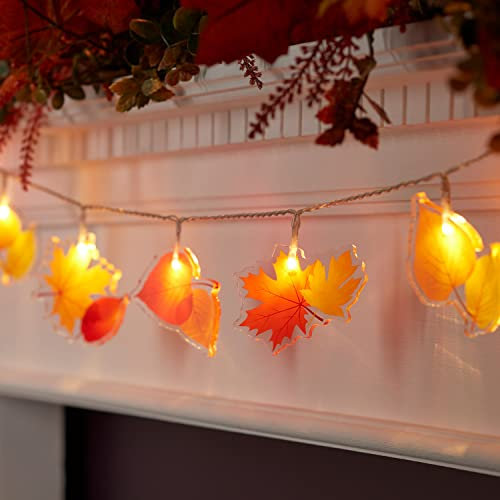 Lights4fun 12er LED Lichterkette mit Timer Herbstlaub Herbstblätter batteriebetrieben Innen Zimmer Deko Herbst