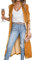 Yimoon Velvet Cardigan Jacket Open Front Lapel Collar Outerwear Sequin Duster Coat Velour Long Blazers for Women, Yellow, L