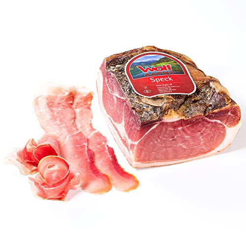 Wolf, Speck di Sauris, Hergestellt Mit Traditioneller Räuchermethode, Mindestens 4 Monate Gereift, Glutenfrei, Vakuumverpackt, Stück 1,2 Kg (Mind. Nettogewicht Garantiert)