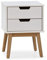HOMN LIVING Mesita de Noche Baku 2 cajones Blanco, Madera Maciza, 40 cm (Ancho) 40 cm (Profundo) 52 cm (Altura)