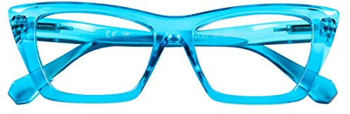 DOOViC Lesebrille mit Blaulichtfilter Damen Brille mit Sehstärke 1,5 Dioptrien Türkis/Katzenaugen Rahmen