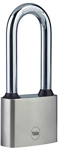 Yale - Y112/50/165/1 Cadenas à Disque en Fer 50 mm – Plaqué Nickel – Longue Anse en Acier trempé – Résistance extrême à la Corrosion pour Une Utilisation en extérieur