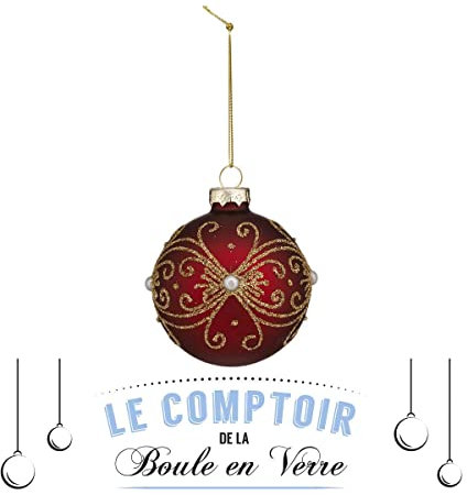 FEERIC LIGHTS & CHRISTMAS - Glas Weihnachtskugel 70mm barock Glitter - Bordeaux