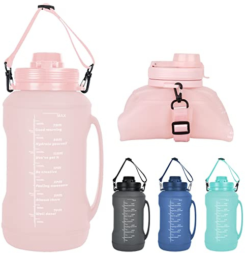 E-Senior Collapsible Water Bottles, 2L/64OZ Travel Water Bottle with Straw, Leakproof Large Water Bottle for Travel Outdoor Sports Runing Fitness Yoga(Pink)