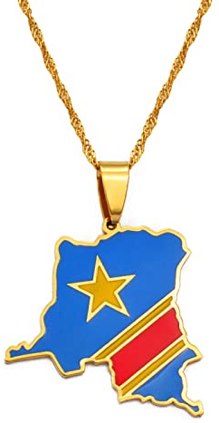 LODMLOER Democratic Republic Of The Congo Pendant Necklaces - Retro Ethnic Hip Hop Map Flag Charm Pendant Necklace For Women Men Clavicle Chain Sweater Thin Chain Jewelry Party Gift