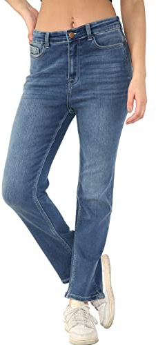 MYT Womens Magic Shaping Straight Leg Jeans Stretch High Waisted Ladies Denim Trousers Mid Blue 10