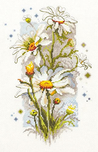 Magic Needle 100-103 ZW Weiße Gänseblümchen Kreuzstichset mit Zählmuster Zweigart Edition, Baumwolle, multifarbig, 14x23cm