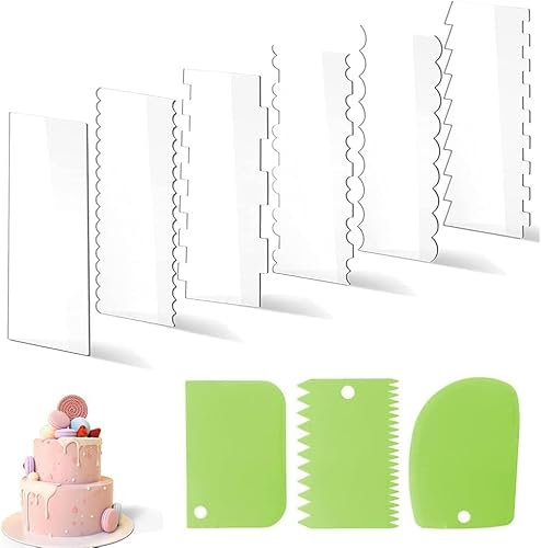 FAURAPMNG 9 raspadores de pastel de acrílico transparente más suave, glaseado glaseado crema de mantequilla peine rayas borde lateral rascador de pastel decoración peine de contorno pastelería cocina