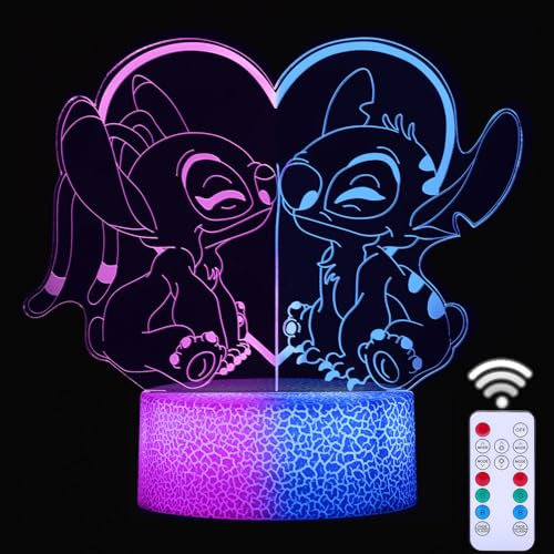 QQAAMZ Stitch Lampe-3D Led Acrylic Stitch Nachtlicht 16 Farben Wechselnde Touch Mit Fernbedienung,Dekorative Lichter Für Kinderzimmer, Geburtstags- Und Weihnachtsgeschenke