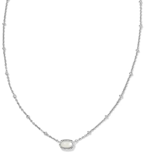 Kendra Scott Mini Elisa Rhodium-Plated Satellite Short Pendant Necklace in Ivory Mother Of Pearl, Fashion Jewelry for Women