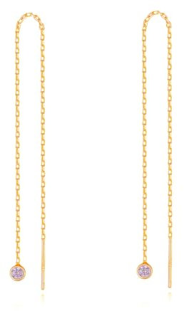 MetJakt Lange Durchzieher Ohrringe 925 Silber Gold Echtgold Diamant Damen Rosegold Lang Zum Durchziehen (Rosa Quarz -Gelbgold)