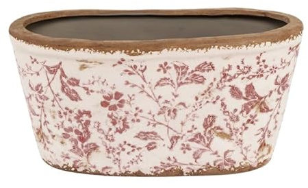 ROCKING GIFTS Macetero Oval de Ceramica Flores Lila 27x13 cm