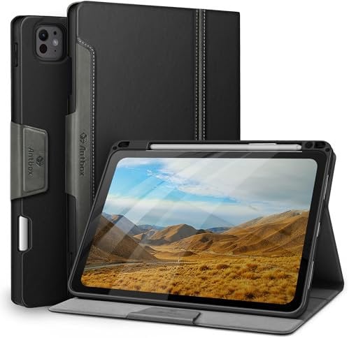 Antbox Hülle für iPad Pro 11 Zoll Hülle M4 2024 mit Stifthalter Pencil Halter Auto Schlaf/Wach Funktion PU Ledertasche Schutzhülle (Schwarz)