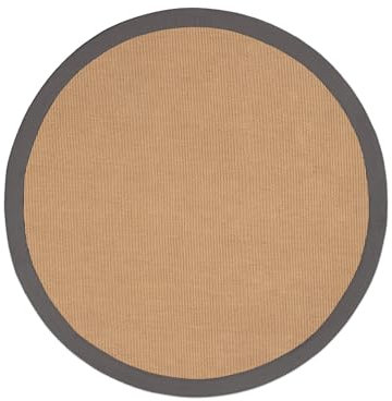 carpetfine Sisalteppich Naturfarbe Ø 60 cm handgewebt mit Bordüre aus Baumwolle in Grau | Moderner Rutschfester Flachgewebe Teppich Uni aus Naturfasern für Wohnzimmer, Schlafzimmer