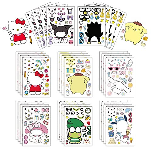 24 Blatt Cute Cartoon DIY Gesichts-Sticker,Anime Wasserdichte Aufkleber für Kinder,Animal Puzzle Aufkleber für Laptop Scrapbook,Kawaii Niedlich Sticker für Geburtstagsparty Dekorationen Geschenke