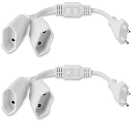 2 Pièces Rallonge de Câble d'alimentation, Câble D'Extension 2 en 1 Européenne, Rallonges d'alimentation, Lot de 2 30cm 2 en 1 Câble d'Extension de Prise d'Extension EU, Double Prise Européenne de TY