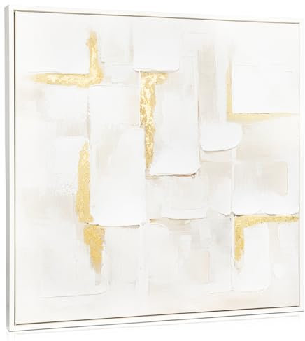 Briful 60 x 60cm Große Canvas Gemälde Abstrakte Geometrie mit Gold – Zeitgenössische Wandkunst auf Leinwand für Home Hotel Office Wanddekoration