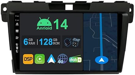 YUNTX 9 Zoll Android 14 Autoradio mit Navi Für Mazda CX-7 2008-2014 | Octa Core | 6GB 128GB | Eingebaut 4G LTE | CarPlay & Android Auto | DSP | DAB | QLED | Dual Band WiFi | Bluetooth 5.0