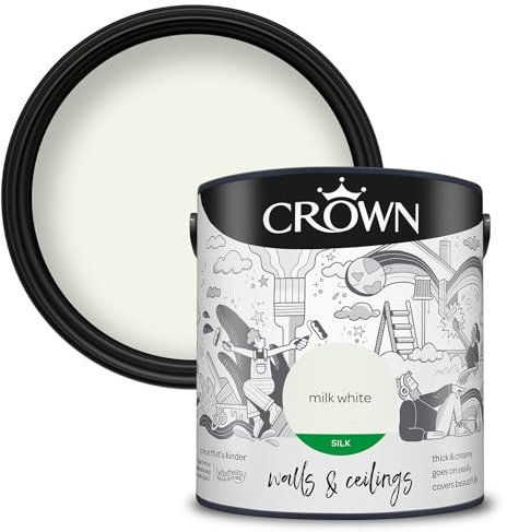 Crown Walls & Ceilings Silk Emulsion Paint, Size 2.5L, Milk White
