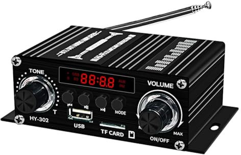 Yominerr Amplificador Digital Bluetooth 12V Hogar Coche 2 Canales Altavoz de Sonido HiFi Receptor FM Amplificador de Audio Clase-AB AMP