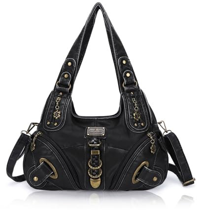 Angel Kiss Damen Schultertasche Hobo Tasche Umhängetaschen Schlusstaschen Henkeltaschen weiches PU Leder mit Reißver Handtasche Viele Fächer tolle tasche für Frauen Schwarz